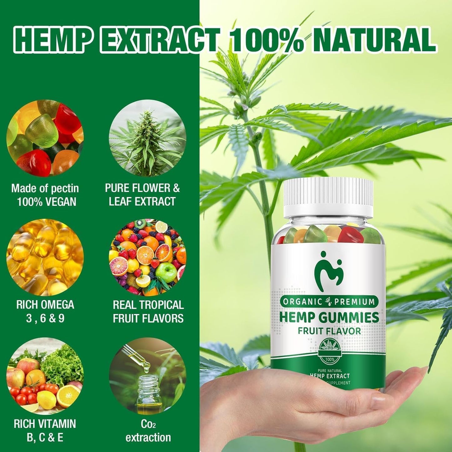 Hemp Gummies for Pain Sleep Relax Anxiety 100% Natural Pure Extra Strength Organic Hemp Oil Extract Vegan Low Sugar Edible Gummy for Adults 3 pack