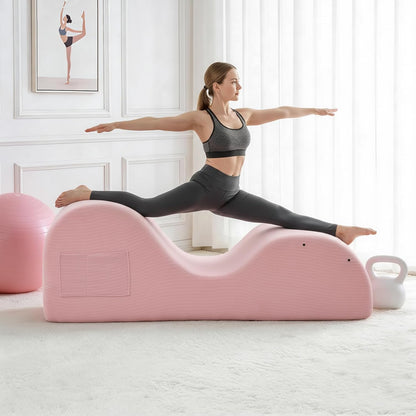 DRMBOOK Yoga Chairs for Adults, Corduroy Fabric Chaise Lounge with Headrest, Boneless Yoga Sofa Couch with Waist Cushion, Movable Footrest, Side Pockets for Relaxation Exercise Stretching