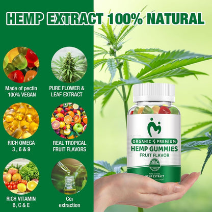 Hemp Gummies for Pain Sleep Relax Anxiety 100% Natural Pure Extra Strength Organic Hemp Oil Extract Vegan Low Sugar Edible Gummy for Adults 3 pack