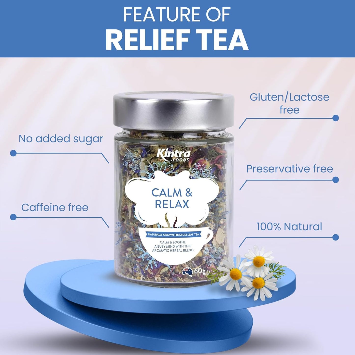 Kintra Foods Calm & Relax Loose Leaf   Chamomile • Lavender • Passionflower Caffeine‑free • Relaxation blend