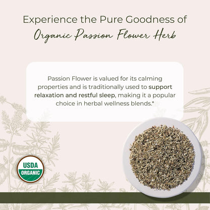 Starwest Botanicals Organic Passion Flower - Dried Loose Leaf Herb for Tea, Herbal Blends, & Smoothies, Natural Passiflora Incarnata, Cut & Sifted, Certified Kosher, Non-GMO - 4 oz Pouch