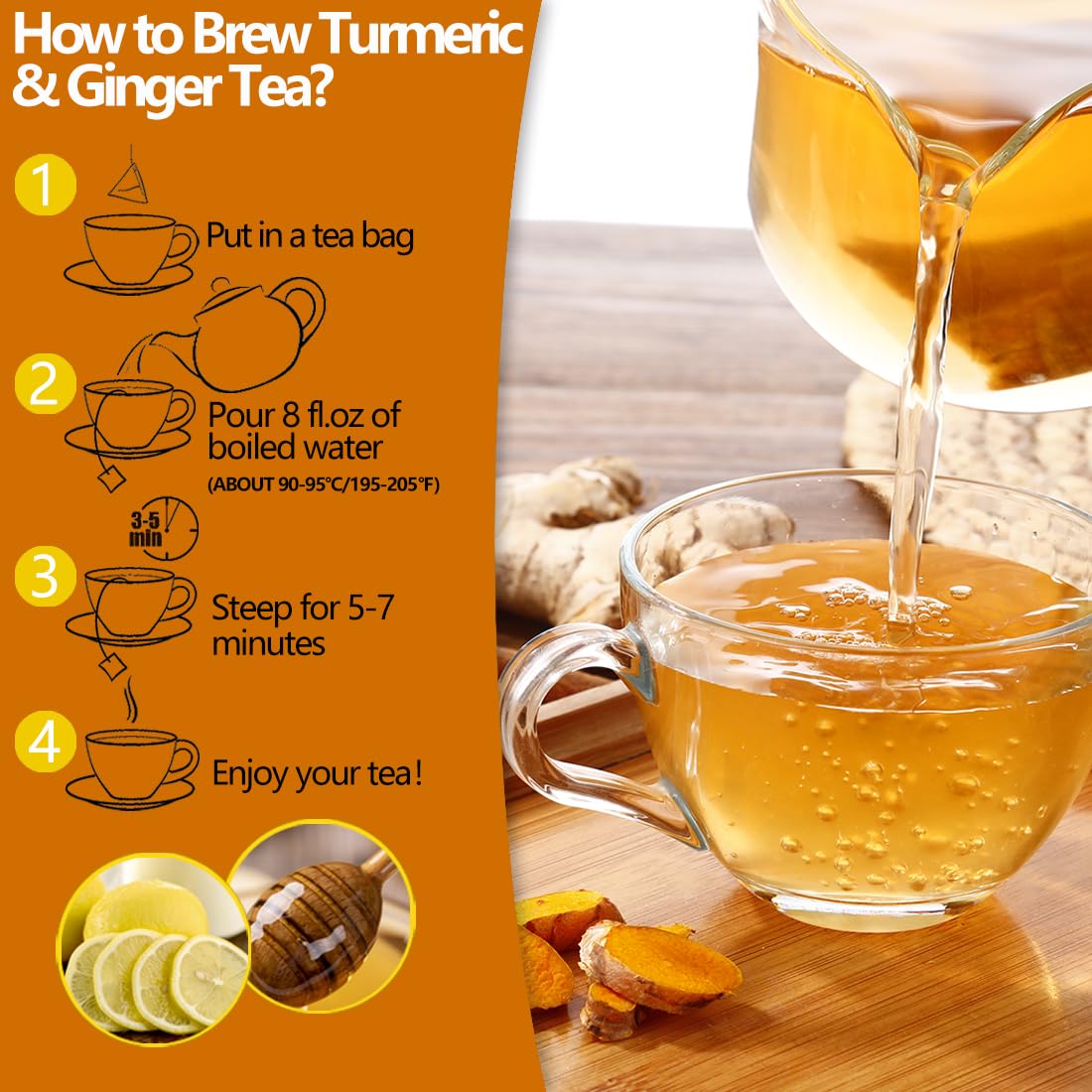 120 Premium Turmeric, Ginger, Cinnamon Blend Tea Bags, 100% Natural & No Additives & Caffeine Free.
